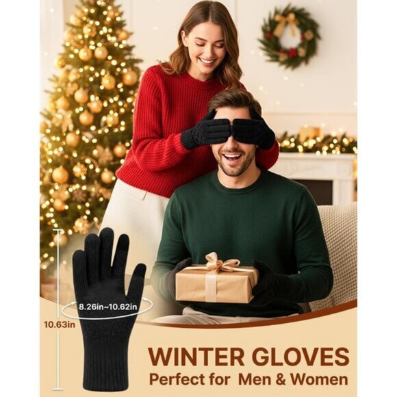 ⚡Women Black Winter Warm Touchscreen Texting Knit Thermal Wool Lining Gloves - Picture 6 of 7